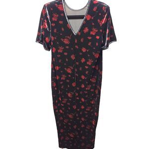 Another Thyme Dress size 14 Maxi Modest Red Velvet Floral Vintage fairygoth